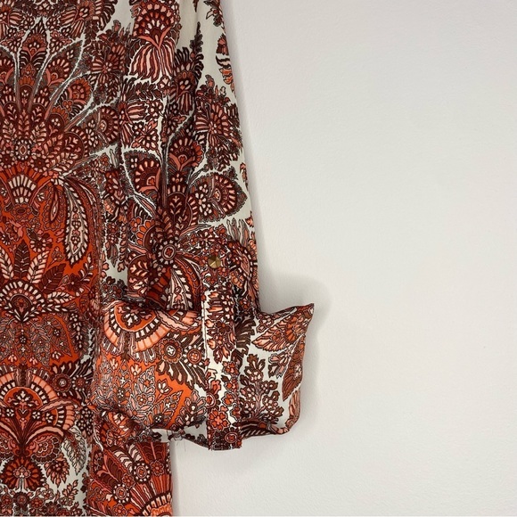 Zara Basic Red and Cream Paisley Blouse Size S - Picture 4 of 8